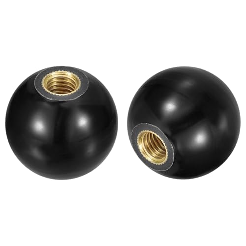 uxcell 2Pcs Threaded Ball Knobs, M6 Female Thread Thermoset Ball Knob 20mm Dia Round Operation Ball Handles with Copper Insert for Machine Lever Handle, Black