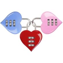3 Pcs Heart Lock Set,Cute Combination Pink Lock,3 Digital Password Padlock for School,Gym,Travel,Fence Gate,Toolbox,Luggage,Lockers,Backpacks,Mini,Keyless SecurityPink Red Blue