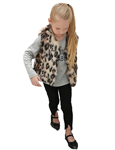 Girls Baby Kids Cute Leopard Faux Fur Outerwear Vest Coat Jacket