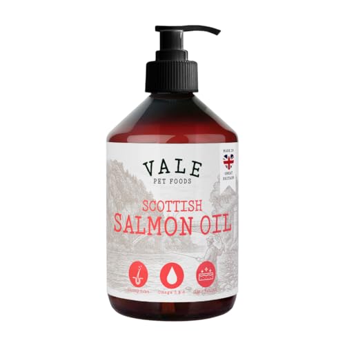 Vale Pet Foods Scottish Salmon Oil for Dogs & Cats UK - Omega 3 6 9 Supplement Dog Food Topper for Joints Skin Coat Heart Health & Natural Coat - Natural Fish Oil for Dogs Puppy 500ml