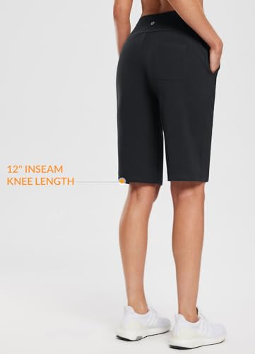 baleaf Womens 12" Long Bermuda Shorts Knee Length Cotton Athletic Shorts Sweat Casual Lounge Walking Summer2