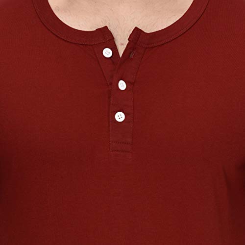 Image of London Hills Henley Neck T Shirt for Men | Tshirt for Man | T Shirt for Men | Mens Casual T Shirts | Cotton Blend Solid Half Sleeve Button Neck Slim Fit Casual Tee