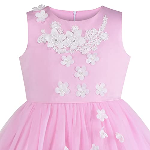 Girls Dress Pink Wedding Party Tulle Skirt Applique Flower Sleeveless Size 8 #TOP2