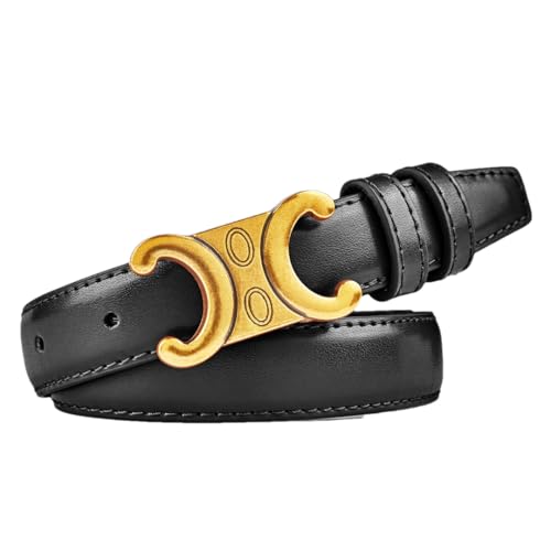 Women’S Fashion Genuine Leather Belt Gold Buckle 2.2Cm Wide Matching Dress Jeans