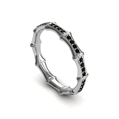 Bague en argent sterling 925 style bambou sertie de pierres précieuses éclatantes