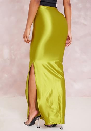 Molisry Women's Satin Silk Skirt Dressy High Waisted Side Slit Elegant A-Line Long Maxi Pencil Skirt Wedding2