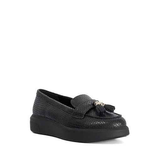 Dune London Ladies Glissade Flatform Tassel Trim Loafers Size UK 6 Black