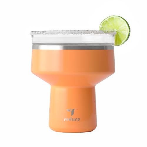 REDUCE Saltini 16 oz Cocktail Tumbler - Insulated Margarita Tumbler with Lid - Keeps Drinks Cold for 10 Hours - 360 Sippable Martini Glass Alternative - Shatterproof, Perfect for Parties - Papaya
