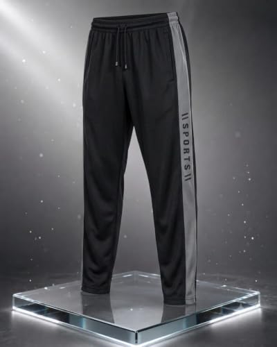 Image of Men's Black Sports Track Pants with Grey Side Panel