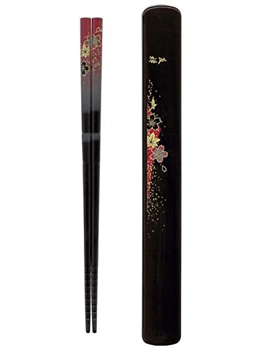 Happy Sales HSKS8/R, Red Floral Chopsticks in Case