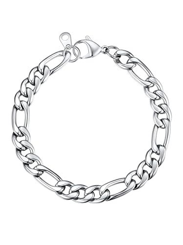 U7 Figaro Bracelets for Men Stainless Steel Mens Bracelets Figaro Chain Bracelet 9mm Link Biker Bracelets for Men -8.3