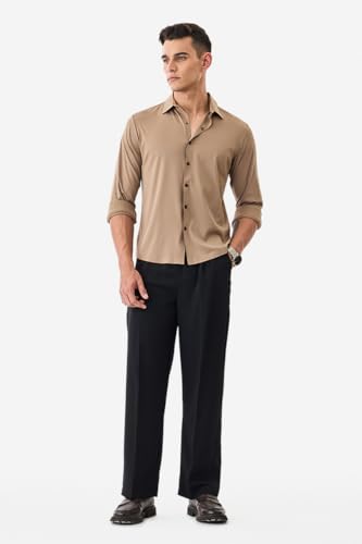 Image of SNITCH Men Casual & Semi-Formal Shirt | Regular Fit Full Sleeve Point Collar Solid Design | Premium Nylon Blend Breathable & Stretchable Fabric for All Day Comfort