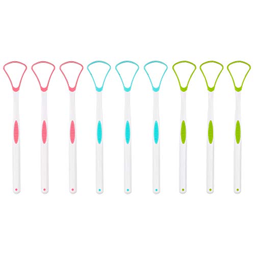Tongue Scraper Cleaner 9 Pack Scrapers for Healthy Oral Care with Non-slip Grip Carry Case,Great for adult and kid