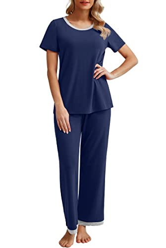 PrinStory 2025 Womens Pajama Set Short Sleeve Sleepwear Ladies Soft Pjs Lounge Set with Pockets2