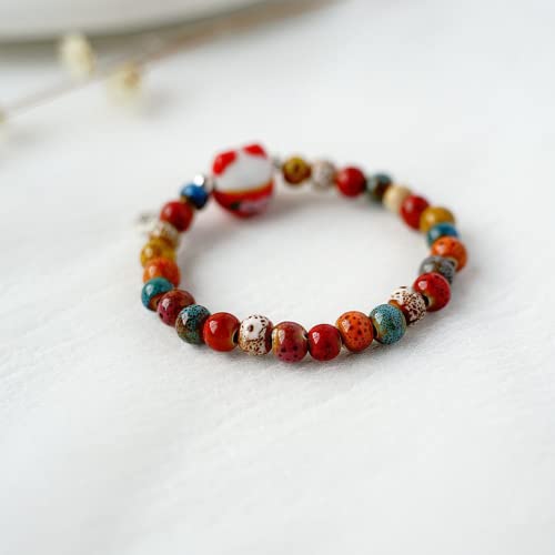 Lucky Cat Bracelet Handmade Wealth Health Bracelet Ceramics Cat Wrist Chain Elastic Beaded Bracelet Colorful Beads Bracelet Friendship Gift #TOP4