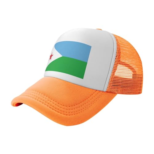 Drapeau de Djibouti Casquette de baseball en maille imprimée Noir Chapeau de soleil Convient pour le fitness, la randonnée et les voyages, Orange, taille unique