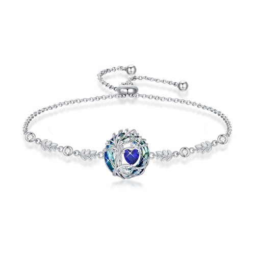 TOUPOP Tree of Life Birthstone Bracelet 925 Sterling Silver Family Tree Austrian Crystal Jewelry Anniversary Birthday Christmas Gifts for Women Wife Girlfriend Her