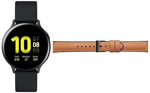 Image of Samsung Galaxy Watch Active 2 (Bluetooth, 44 mm) - Black, Aluminium Dial, Silicon Straps + Free Leather Strap (Tan) Worth INR 2500