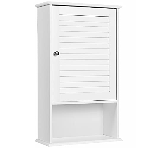 GOPLUS Armario Baño Pared, con Puerta de Persiana, Mueble Baño, 3 Niveles con Estante Ajustable, Mango de Metal Redondo, 42 x 17 x 70 cm, Blanco Cover
