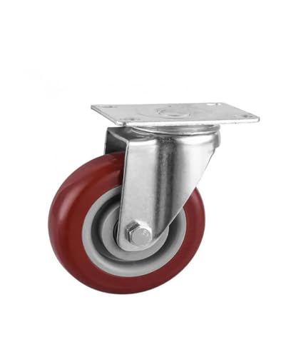 1 Piece 4-inch Silent Caster, Double-axis PVC Medium red Steering Wheel, Hand Trailer Wheel