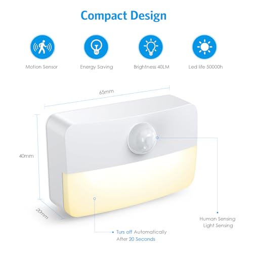 Image of AMIR 6 Pack Mini Motion Sensor Stair Light for Indoor, Battery-Powered LED Night Light, 40 Lumen 3000K, Cordless Closet Lights, Safe Lights for Stairs, Hallway, Bathroom, Kitchen, Cabinet