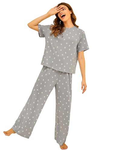 Image of KSHS Printed Round Neck Short Sleeve Nightsuit Set | Pajama Set | Casual Night Dress for Women