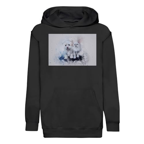 Sweat à capuche enfant chien et chat blanc cadeau d'anniversaire artistique original