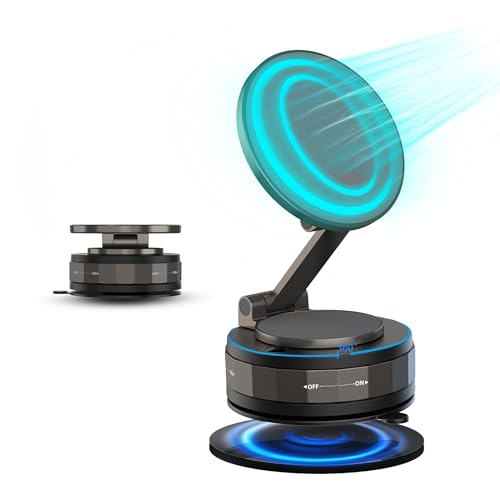 SELECT MASTER Upgraded 360° Magnetic Car Phone Holder - Foldable Vacuum Magnetic Phone Holder for MagSafe, Compatible with iPhone and Android (Gym, Mirror, Shower Use),Black