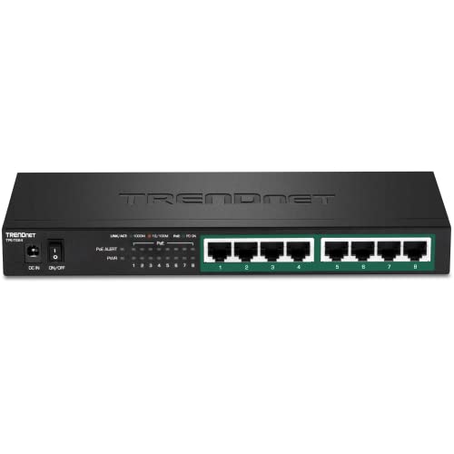 Image of TRENDnet 8-Port Gigabit PoE+ Switch, 120W PoE Power Budget, 16Gbps Switching Capacity, IEEE 802.1p QoS, DSCP Pass-Through Support, Fanless, Wall Mountable, Lifetime Protection, Black, TPE-TG84
