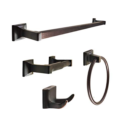 SENTO CELLAR Classic Bathroom Accessories Set, Heavy Duty Metal Bath Hardware Set Wall Mounted, Includes Robe Hook, Standard Toilet Paper Holder, Towel Ring, 24â€ Towel Bar (4-Piece, Oil-Rubbed Bronze)