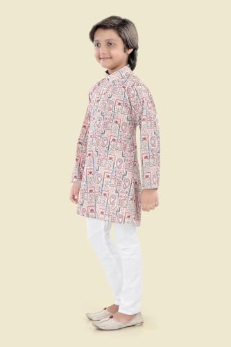 Image of Boys Cotton Full Sleeve Printed Kurta Pyjama Set, Chikankari Kurta Kids Ethnic wear Festive & Traditional Outfit | Boys Kurta Pajama Set