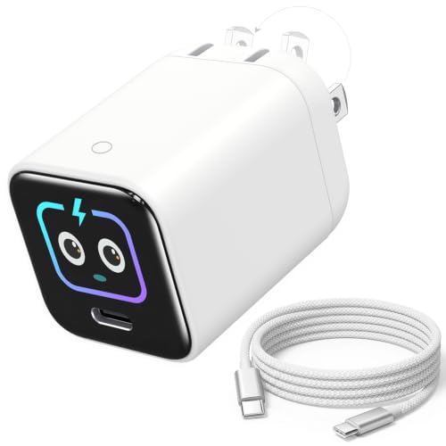 FENDALE Smart Display Charger,USB C Charger Block with 6.6FT USB-C Cable,45W Max GaN Phone Charger 90° Foldable Plug,Smart Recognition,Care Mode,Real-Time Display for iPhone 17/16/15 & iPad Pro Series