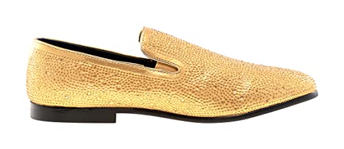 Jump New York Men's Lavish Slip-On Loafer | All-Over Pyramid & Rhinestone Jewel Ornaments | Formal Smoking Slipper|Gold Size 10 #TOP4