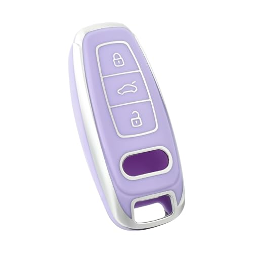 OFF WE GO for Audi Key Fob Cover, Premium Soft TPU Key Case Fit for Audi A6L A6 A7 A8 Q7 Q8 E-Tron A3 S3 S6 SQ7 RS6 S7 RS7 Smart Key Protector (Silver Purple)