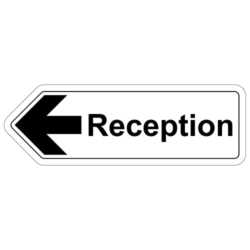 V Safety Shaped Safety Sign - Reception Arrow Left - 450X150-1MM Rigid Plastic, White, 450 x 150 cm
