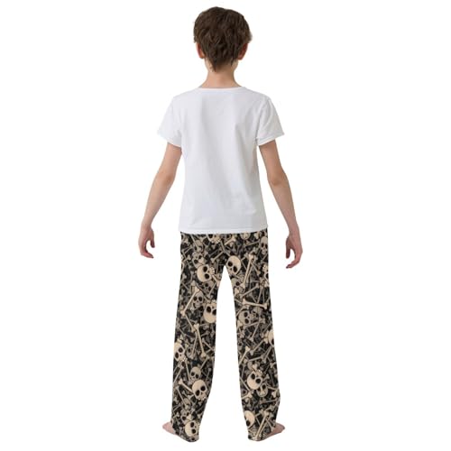 ZZXXB Skeletons Print Boys Long Pants Soft Trousers Elastic Waist Kids Lounge Bottoms with Pockets S-XL3