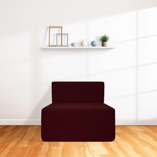 Image of CELLBELL Comfy Sofa Cum Bed 2.5x6 Feet | Foldable Dual Use Couch Bed with Soft Cushions & Sturdy Frame | Space Saving Modern Design for Living Room, Bedroom & Guest Use (Maroon)