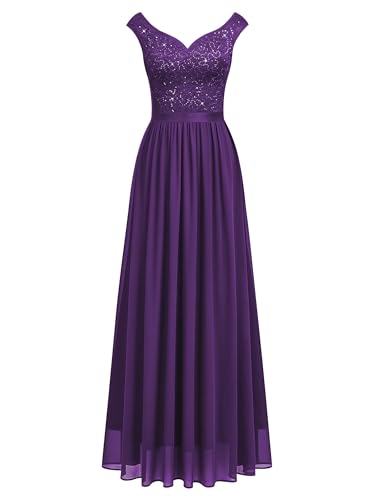 Image of Miusol Women's Sexy Deep V-Neck Sequin Lace Double Sleeveless Evening Party Maxi Dress