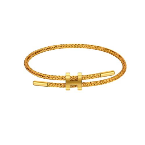 AIMADE Bracelets for Women Girls Adjustable Charm Bracelet, 18k Gold-plated Buckle Design Titanium Steel Wire Rope Women's Gift Jewelry (Gold)