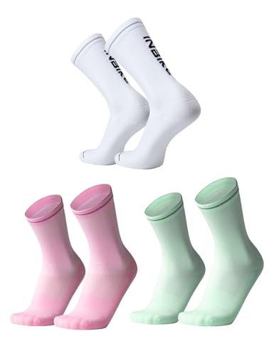 Image of INBIKE 3 Pairs Cycling Socks Women Breathable Athletic Bike Socks for Running Mountain Biking Riding