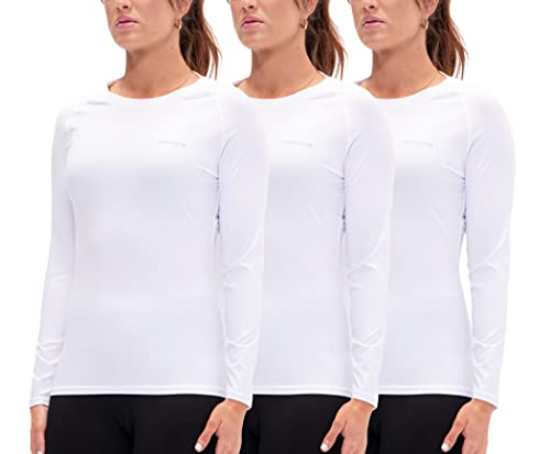 DEVOPS Women's Compression Long Sleeve Athletic Shirts (Medium, White/White/White)