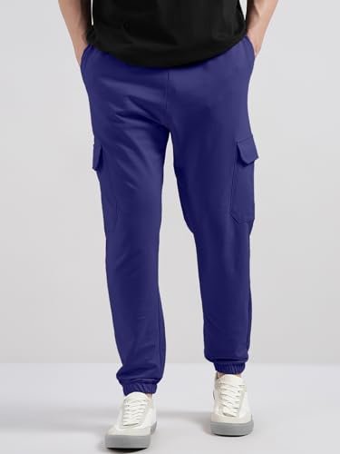 Image of Veirdo 100% Pure Cotton Regular Fit Mid Rise Trackpants with Side Pocket for Men & Boys