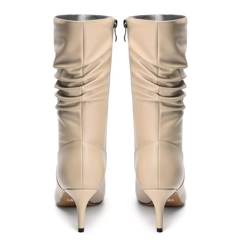Women's High Heel Mid Calf Slouchy Boots Pointed Toe Zip Fashion Boot4