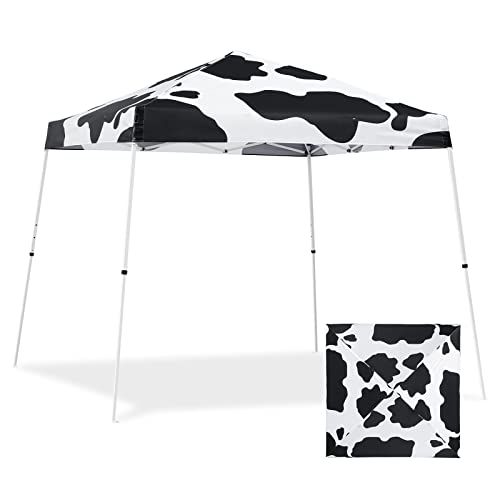 EAGLE PEAK 10x10 Slant Leg Pop-up Canopy Tent Easy One Person Setup Instant Outdoor Beach Canopy Folding Portable Sports Shelter 10x10 Base 8x8 Top (Cow Print)