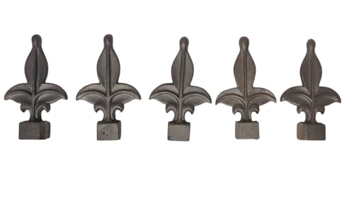 Image of Cast Iron Fence Finials, Multiple Decorative Styles & Sizes, 1 /2 inch to 1 inch Inch Square and Round Spears, Fleur de Lis Design (3 /4 inch Leaf SQ, 5)