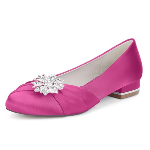 Women's Round Toe Flats Shoes Satin Flats Dress Shoes for Party Evening Wedding