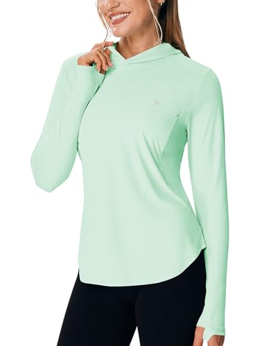 TBMPOY Women's UPF 50+ Sun Hoodie UV Protection Hiking Shirts Long Sleeve Lightweight Quick Dry Tops for Outdoor Fishing Running Light Green XS