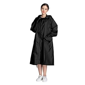 Dames lange dikke regenjas regen poncho cape met capuchon mouwen en zak (Color : Svart, Size : M)