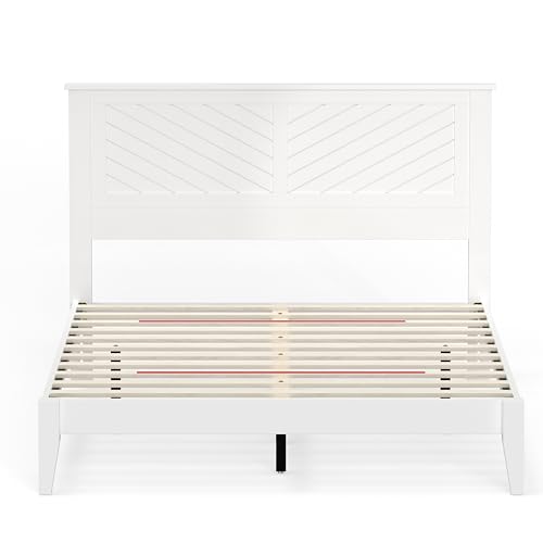 ComfIQ Serene Farmhouse Style Wood Bed in Queen Size with Chevron Scoring Headboard, Coastal Modern Design, Sturdy, Easy Assembly, Ample Underbed Storage, White Finish - Image 8