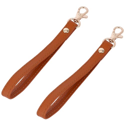 CALFOVERA 2 Llavero de Cuero Genuino con Correa de Muñeca de Chocolate, Llavero Portátil de Cuero, Porta Credencial, Cinturón con Cierre de Langosta para Mujer, Tarjetero, Cartera